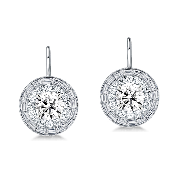 

Luxury Double Halo Round Cut Drop Earrings, White