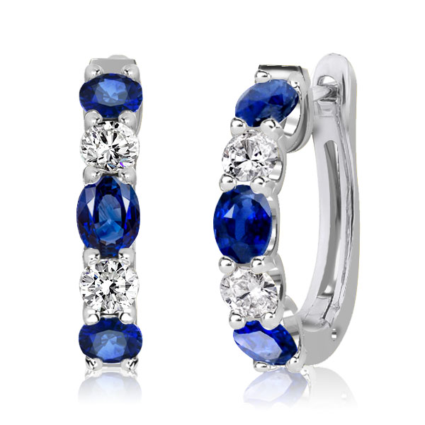 

Oval & Round Cut Blue White Sapphire Hoop Earrings