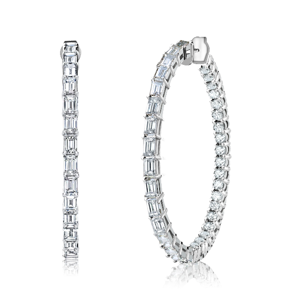 

Baguette & Round Cut White Sapphire Hoop Earrings For Women