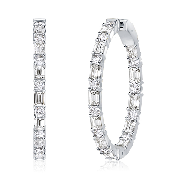 

Baguette Cut Sterling Silver Hoop Earrings For Women, White