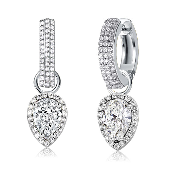 

Halo Pear Cut Sterling Silver Drop Earrings For Women, White