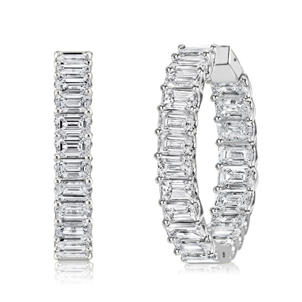 

Emerald Cut Hoop Earrings For Women In Sterling Silver, White