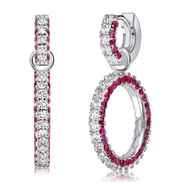 

Round Cut White & Ruby Sapphire Drop Earrings For Women