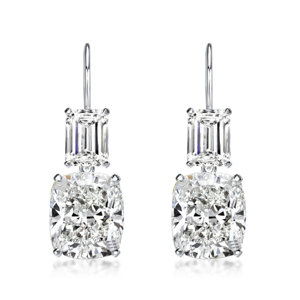 

Emerald & Cushion Cut Drop Earrings In Sterling Silver, White