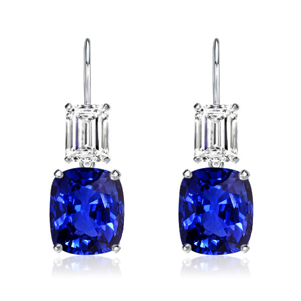 

Italo Emerald & Cushion Cut Blue Sapphire Drop Earrings, White