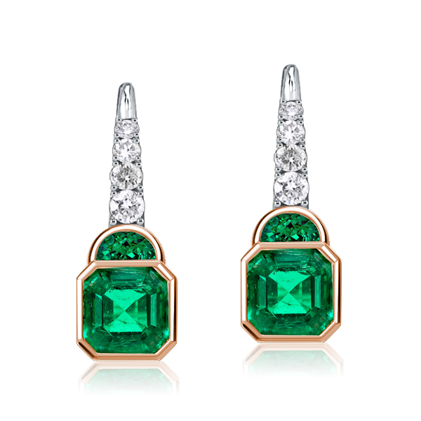 

Italo Two Tone Asscher Cut Emerald Color Drop Earrings, White