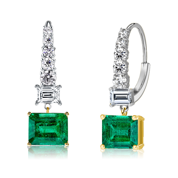 

Italo Two Tone Emerald Cut Emerald Sapphire Drop Earrings, White