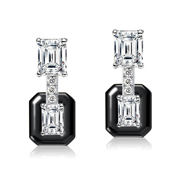 

Italo Two Tone Emerald Cut White Sapphire Drop Earrings