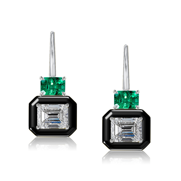 

Italo Two Tone Emerald Cut White & Emerald Drop Earrings