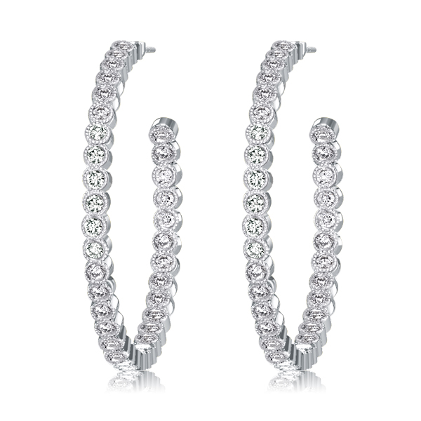 

Italo Bezel Milgrain Round Cut White Sapphire Hoop Earrings