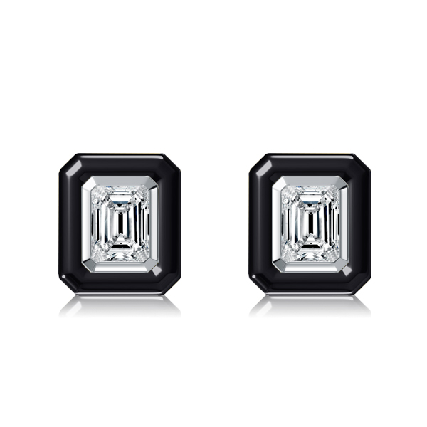 

Italo Two Tone Emerald Cut White Sapphire Stud Earrings