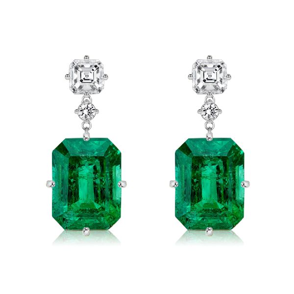 

Italo Emerald Cut Emerald Sapphire Drop Earrings For Women, White