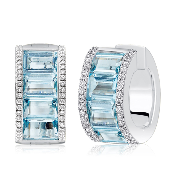 

Baguette Cut Aquamarine Hoop Earrings For Women, White