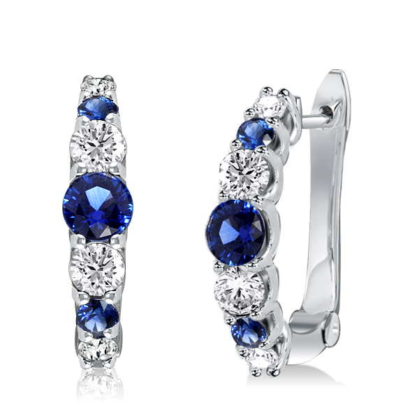 

Italo Round Cut Blue & White Sapphire Hoop Earrings