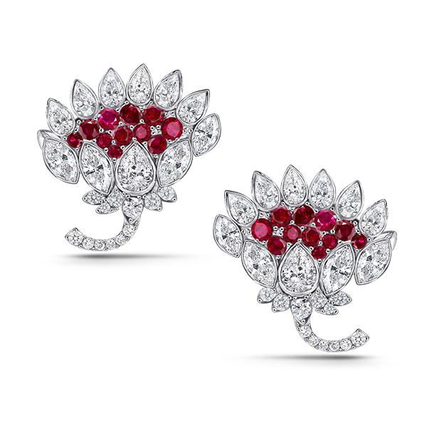 

Pear & Round Cut Lotus Earrings Ruby Earrings For Women, White