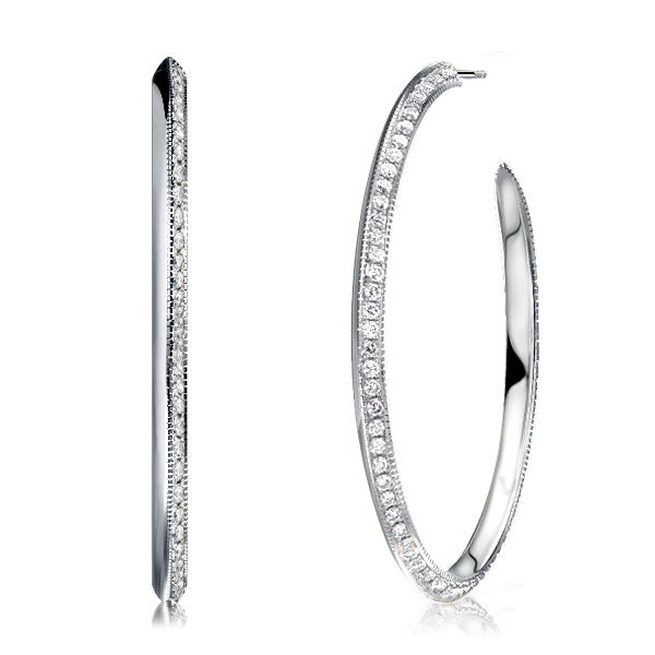 

Milgrain One Side Round Cut Hoop Earrings For Women, White