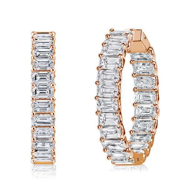 

Rose Gold Emerald Cut Inside-Out Hoop Earrings For Women, White