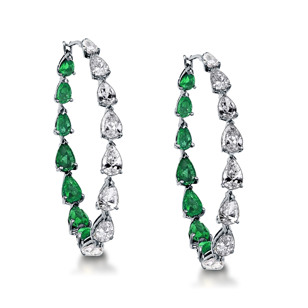 

Pear Cut Emerald Green Inside-out Hoop Earrings For Women, White