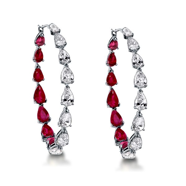 

Pear Cut Ruby Inside-out Hoop Earrings For Women, White