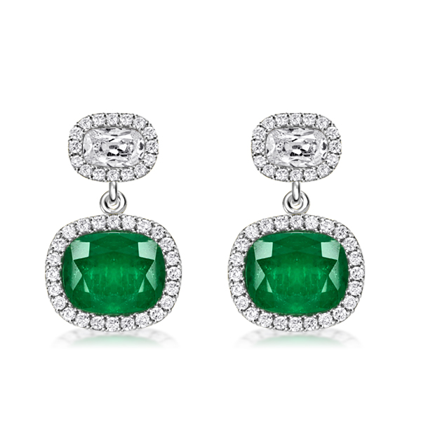 

Emerald Green Cushoin Cut Drop Earrings For Women, White