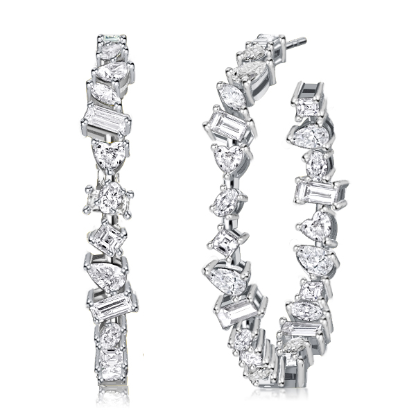 

Mixed Shape Sterling Silver Hoop Earrings For Women, White
