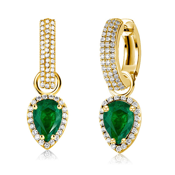 

Halo Pear Cut Emerald Green Drop Earrings For Women, White