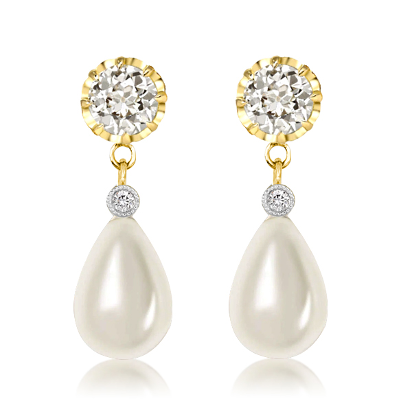 

Round Cut Created White Sapphire & Pearl Drop Earrings For Women