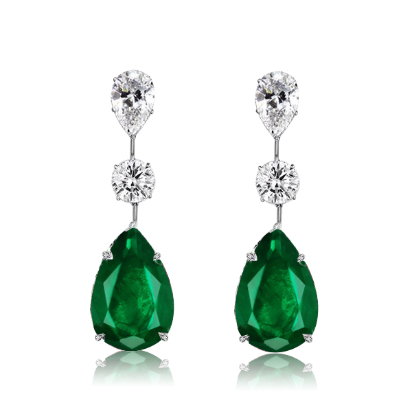 

Italo Pear Cut Emerald Green Drop Earrings For Women, White