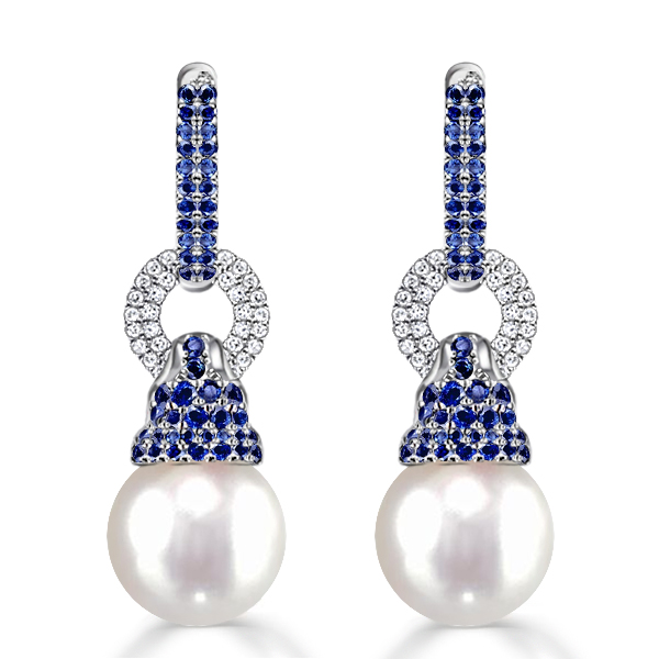 

Italo Created Blue Sapphire Pearl Drop Earrings For Women, White