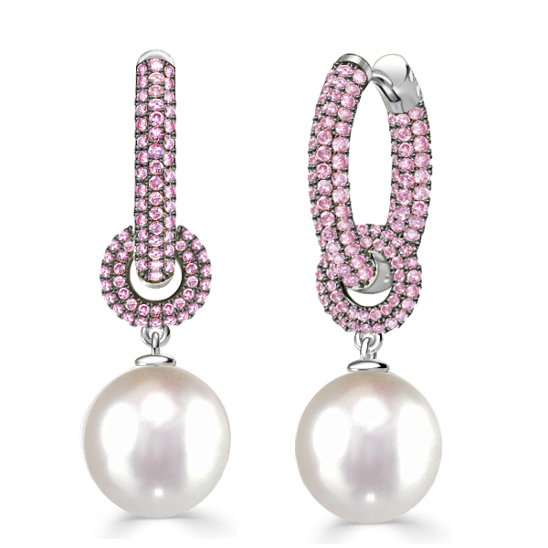 

Pink Sapphire Pearl Drop Earrings For Women, White
