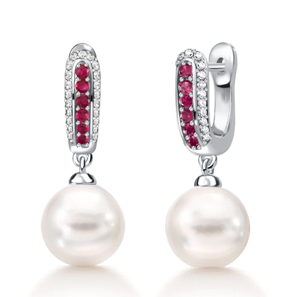 

Italo Ruby & Pearl Drop Earrings For Women, White