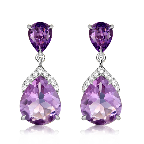 

Pear Cut Amethyst Drop Earrings For Women, White