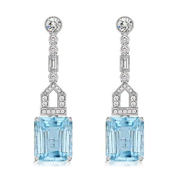 

Emerald Cut Aquamarine Drop Earrings For Women, White