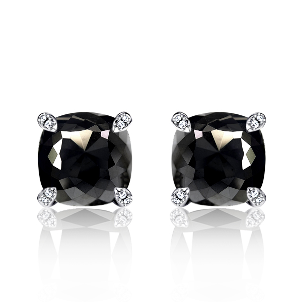 

Cushion Cut Black Stud Earrings For Women, White