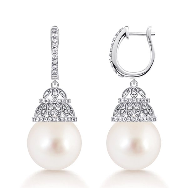

Italo White Pearl Basket Drop Earrings For Women