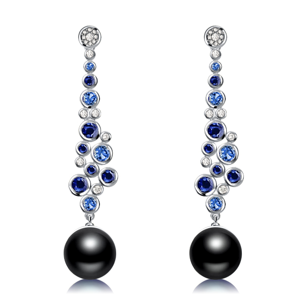 

Bezel Round Blue & Black Pearl Drop Earrings Silver Earrings, White