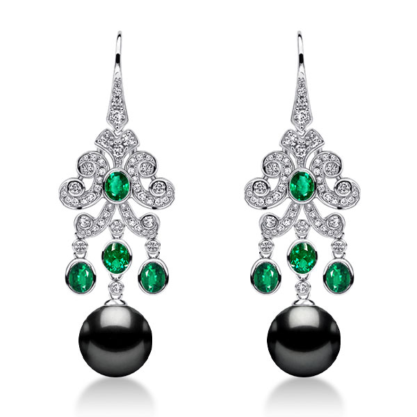 

Vintage Bezel Oval Emerald Black Pearl Drop Earrings For Women, White
