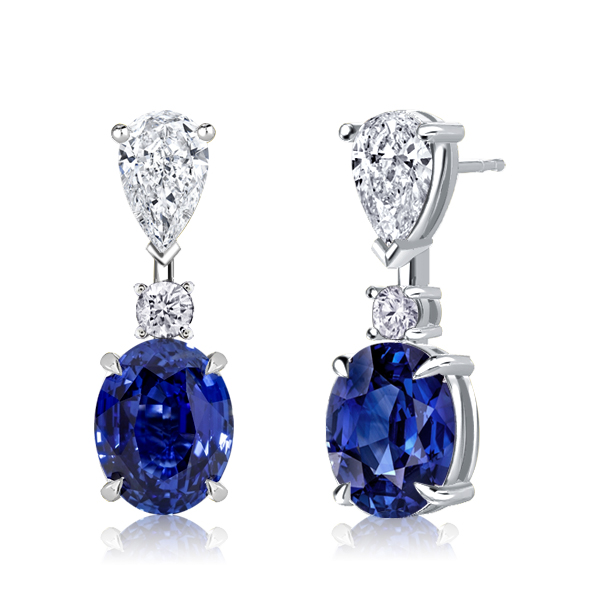 

Blue Sapphire Oval Cut Drop Earrings For Women, White