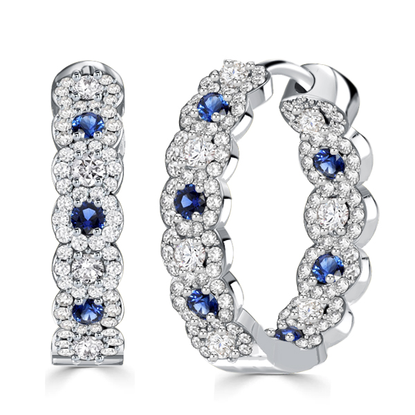 

In Out Alternating Round Blue & White Silver Hoop Earrings