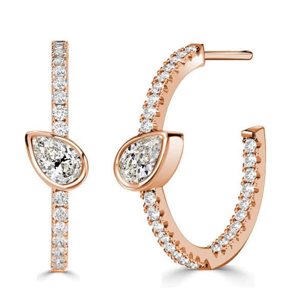 

Solitaire Rose Gold Pear Cut White Hoop Earrings For Women