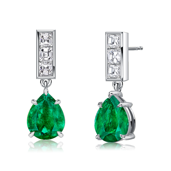

Emerald Sapphire Pear & Asscher Drop Earrings Sliver Earrings, White