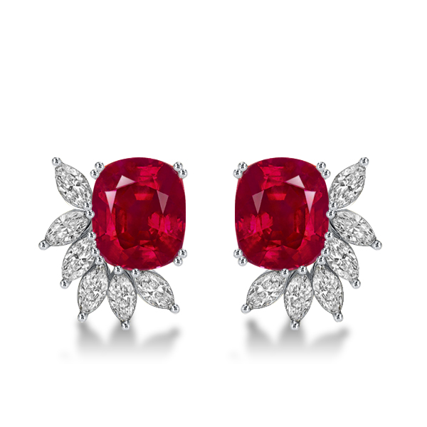 

Italo Ruby Cushion & Marquise Cut Stud Earrings Silver Earrings, White