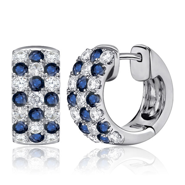

Italo Blue & White Round Triple Row Huggie Hoop Sliver Earrings