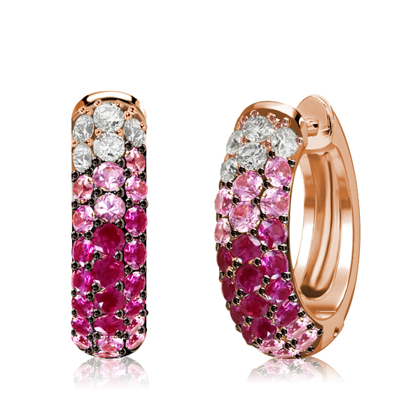 

Italo Triple Row Pink Round Cut Huggie Hoop Sliver Earrings, White