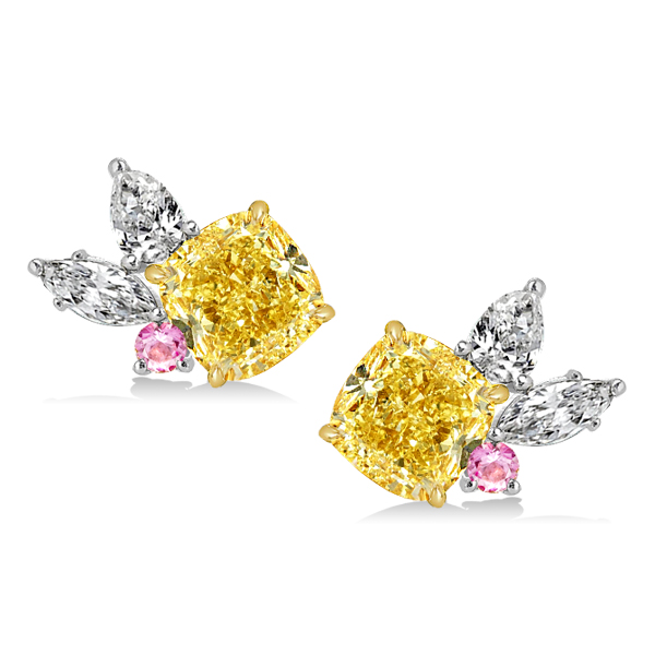 

Italo Yellow Topaz Cushion Cut Stud Earrings Two Tone Earrings, White