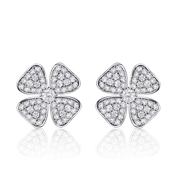 

Italo 4 Leaf Clover Stud Earrings For Women Sliver Earrings, White