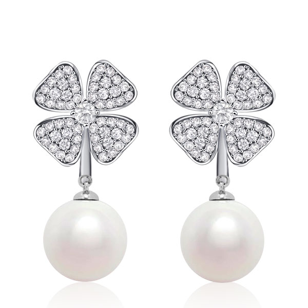 

Italo Pearl 4 Leaf Clover Drop Earrings For Women, White