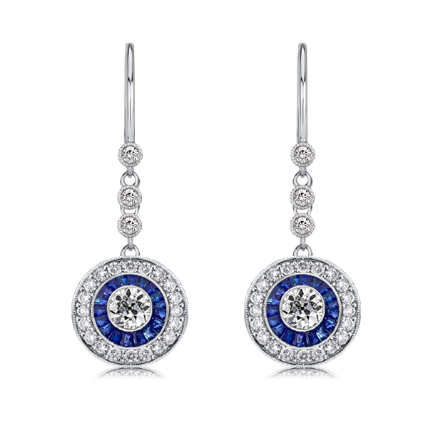 

Italo Blue Sapphire Drop Earrings Vintage Halo Drop Earrings, White