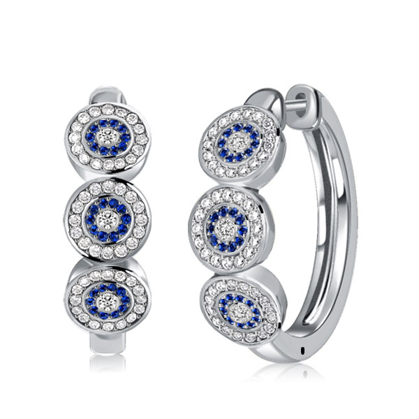 

Italo Blue Sapphire Hoop Earrings Vintage Halo Earrings, White