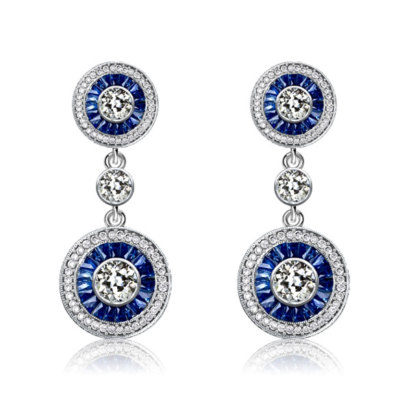 

Italo Blue Sapphire Earrings Vintage Halo Drop Earrings, White
